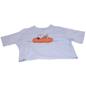 Peanuts Snoopy Woodstock Floating Crop Top Large Light Blue Excellent Boxy Tee